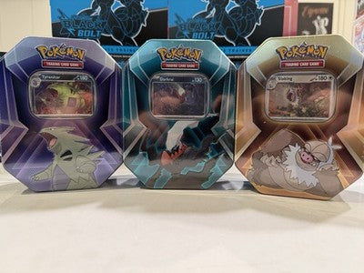 3 x Triple Whammy Collector Sealed Tins (Complete Tin Set) Pokemon TCG