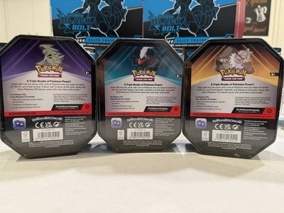 3 x Triple Whammy Collector Sealed Tins (Complete Tin Set) Pokemon TCG