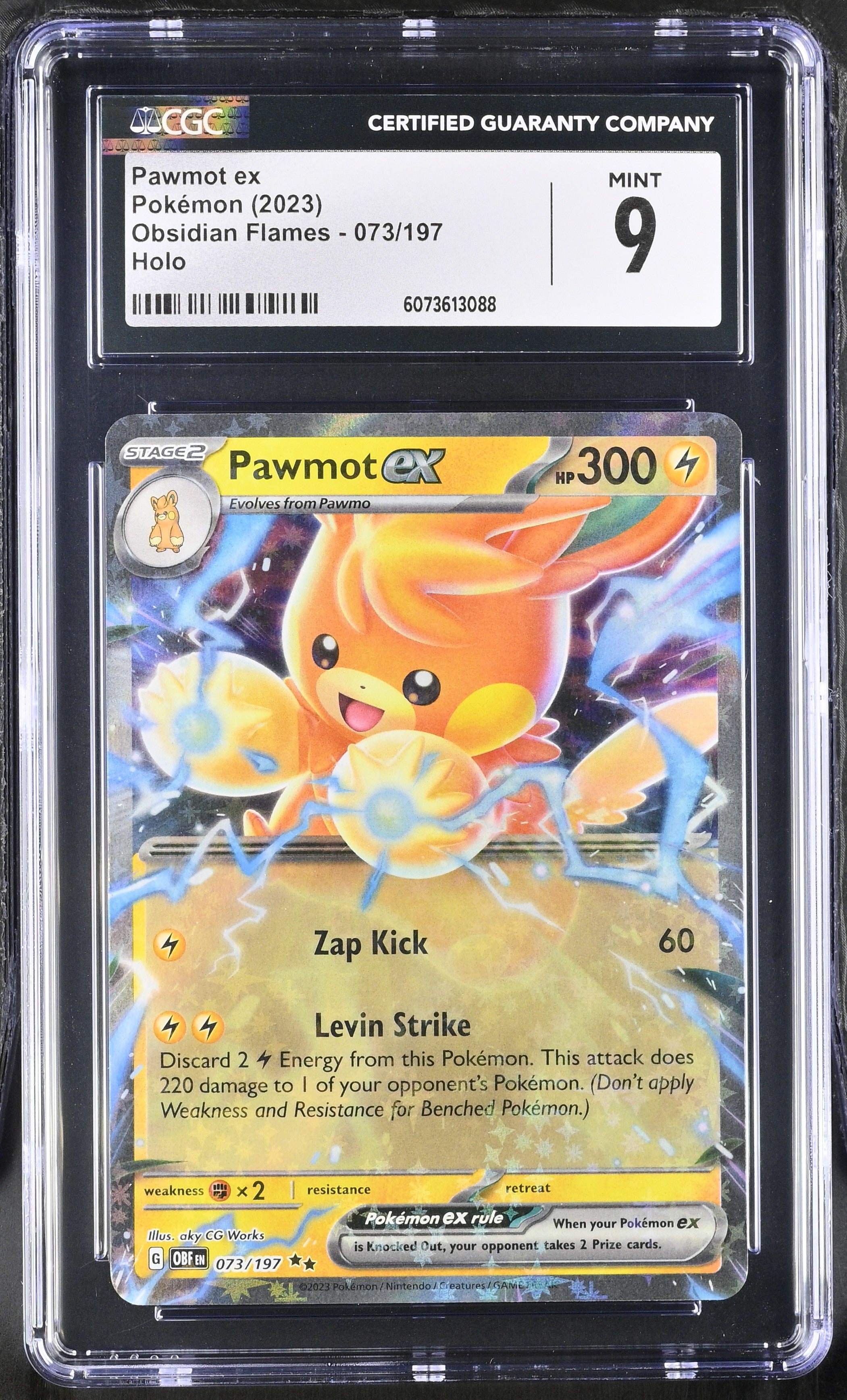 Pokémon TCG: 2023 Obsidian Flames #073/197 Pawmot ex CGC 9