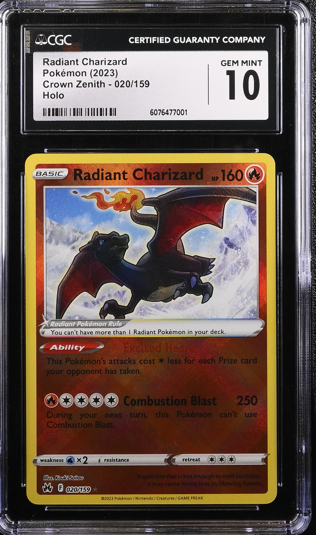 Pokémon TCG: 2023 Crown Zenith #020/159 Radiant Charizard CGC 10