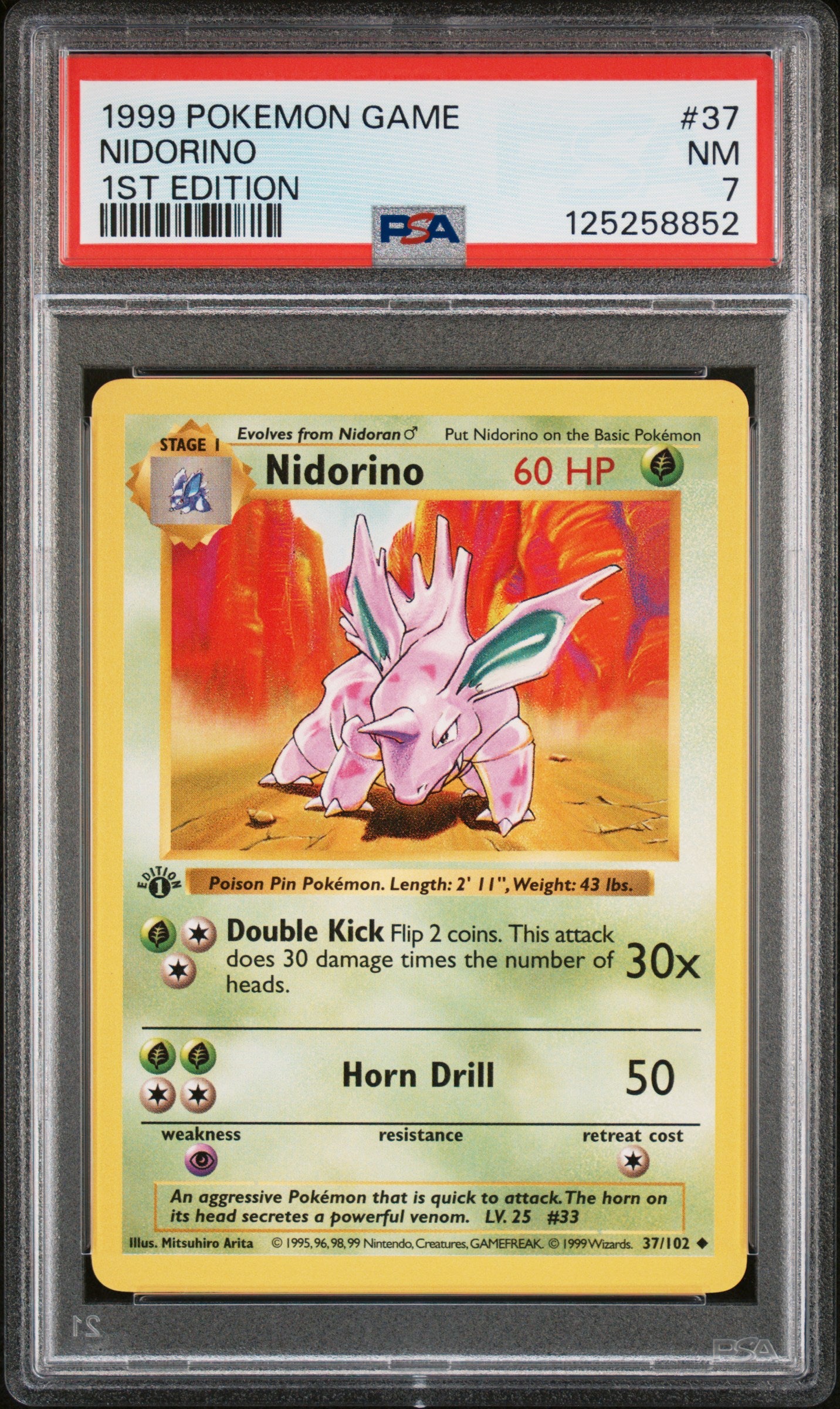 Pokémon TCG: 1999 Pokemon Game #37 Nidorino 1st Edition PSA 7
