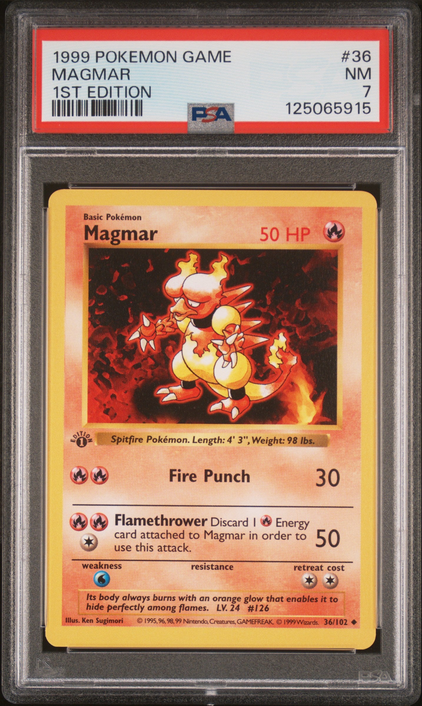 Pokémon TCG: 1999 Pokemon Game #36 Magmar 1st Edition PSA 7