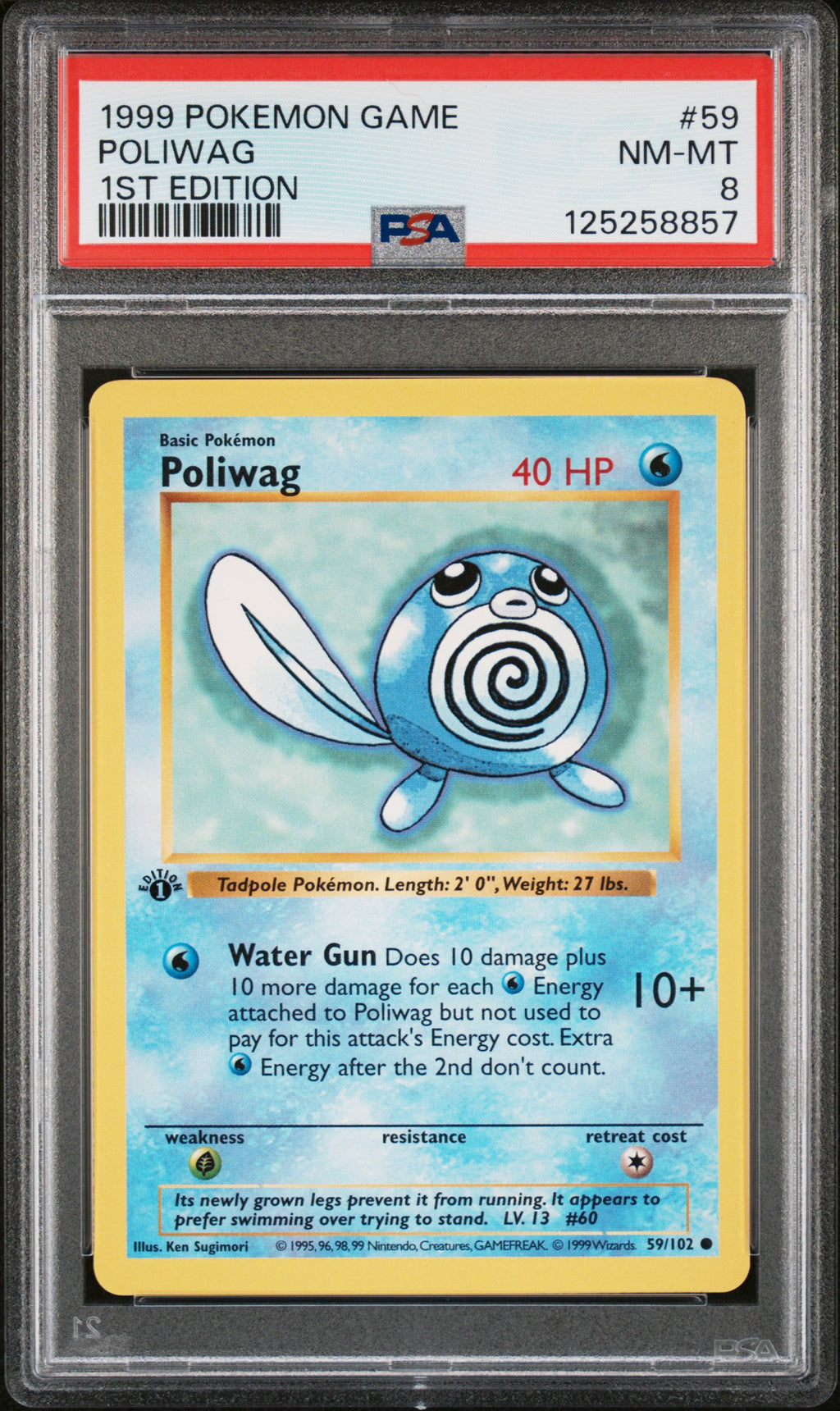 Pokémon TCG: 1999 Pokemon Game #59 Poliwag 1st Edition PSA 8