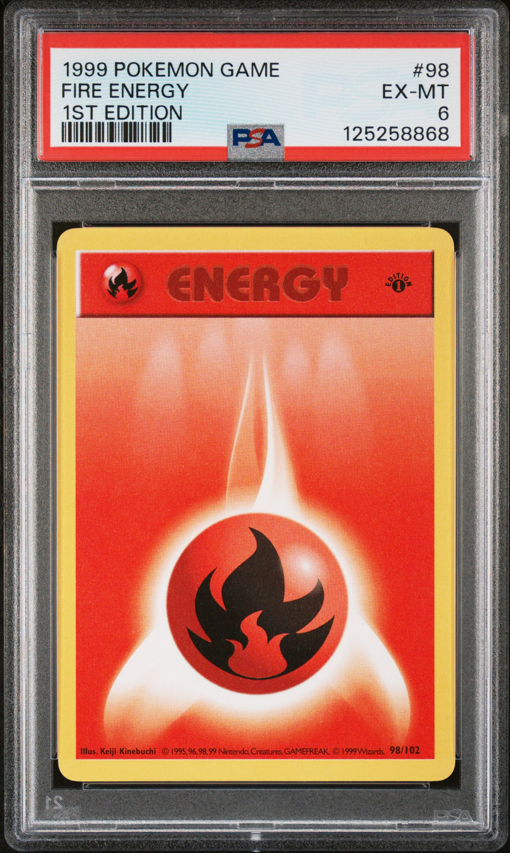 Pokémon TCG: 1999 Pokemon Game #98 Fire Energy 1st Edition PSA 6