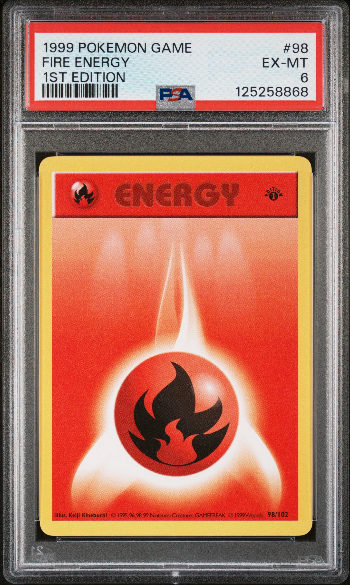 Pokémon TCG: 1999 Pokemon Game #98 Fire Energy 1st Edition PSA 6