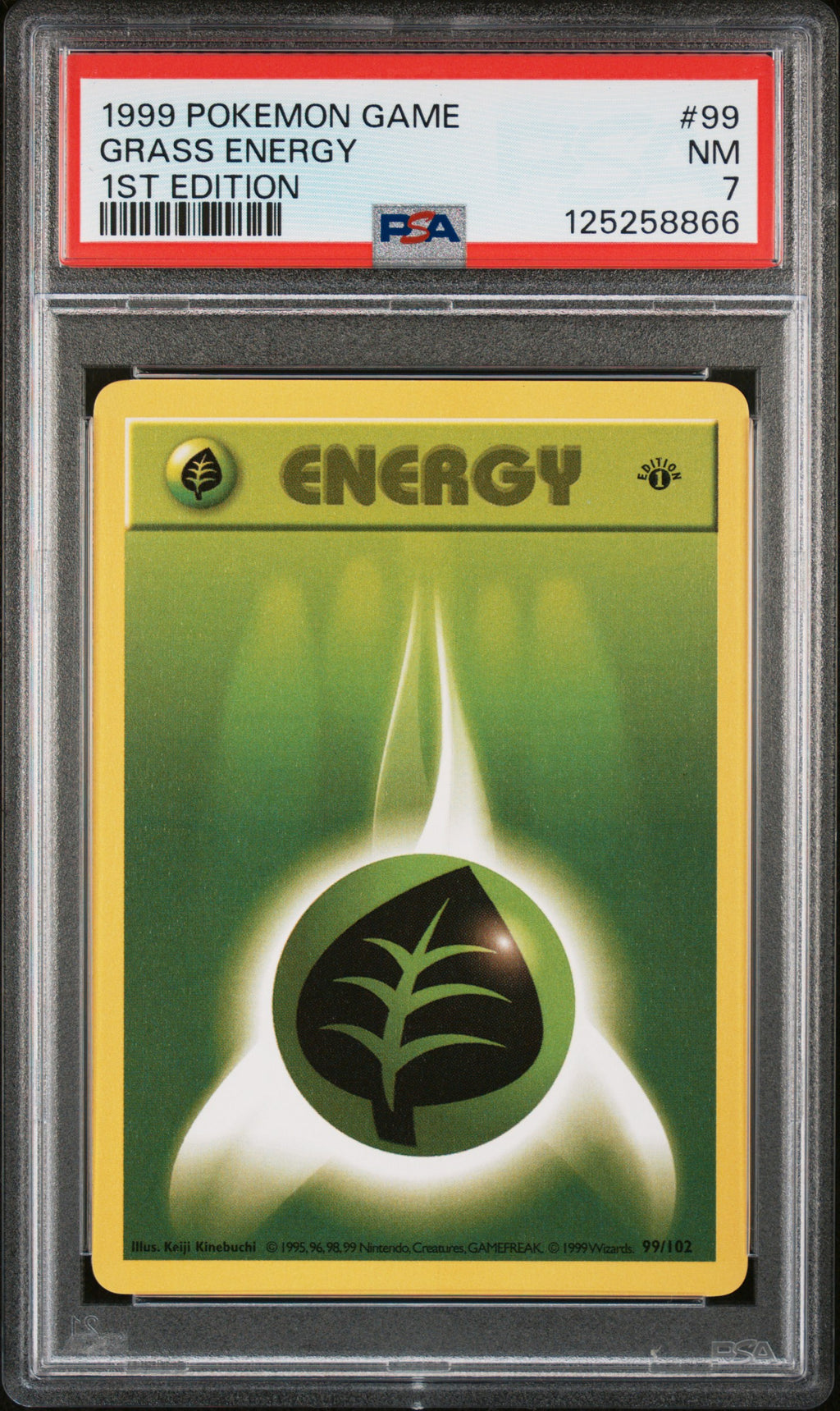 Pokémon TCG: 1999 Pokemon Game #99 Grass Energy 1st Edition PSA 7