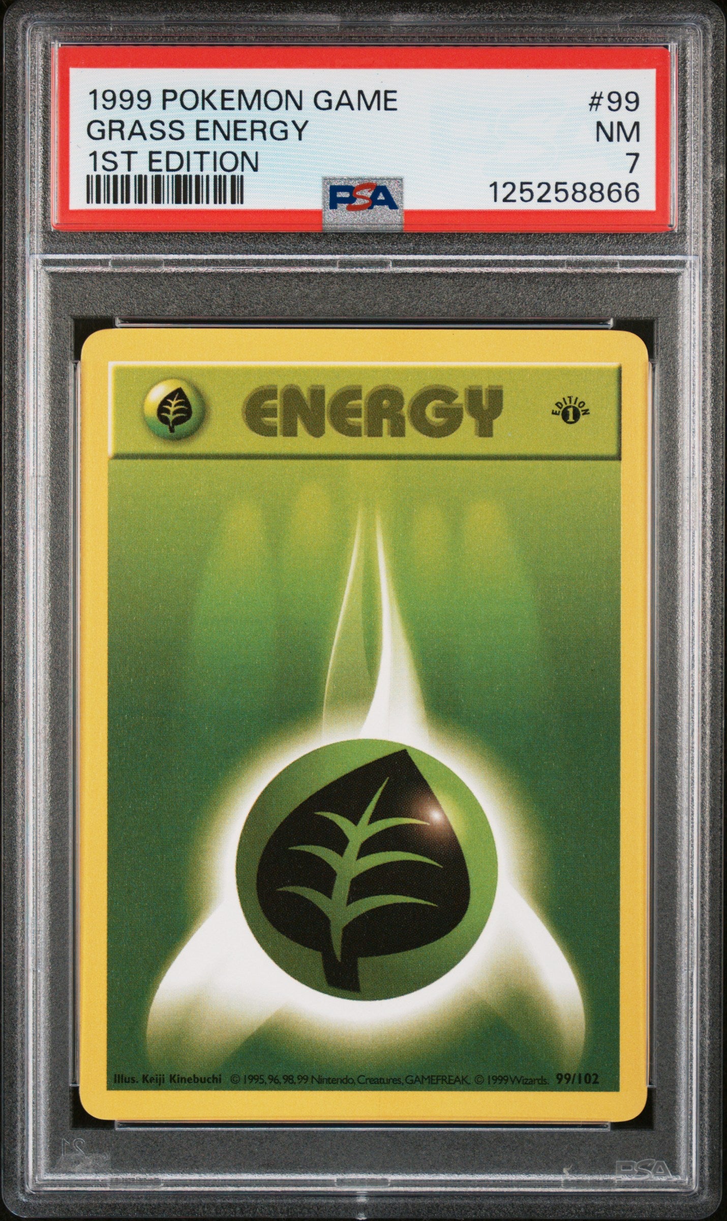 Pokémon TCG: 1999 Pokemon Game #99 Grass Energy 1st Edition PSA 7