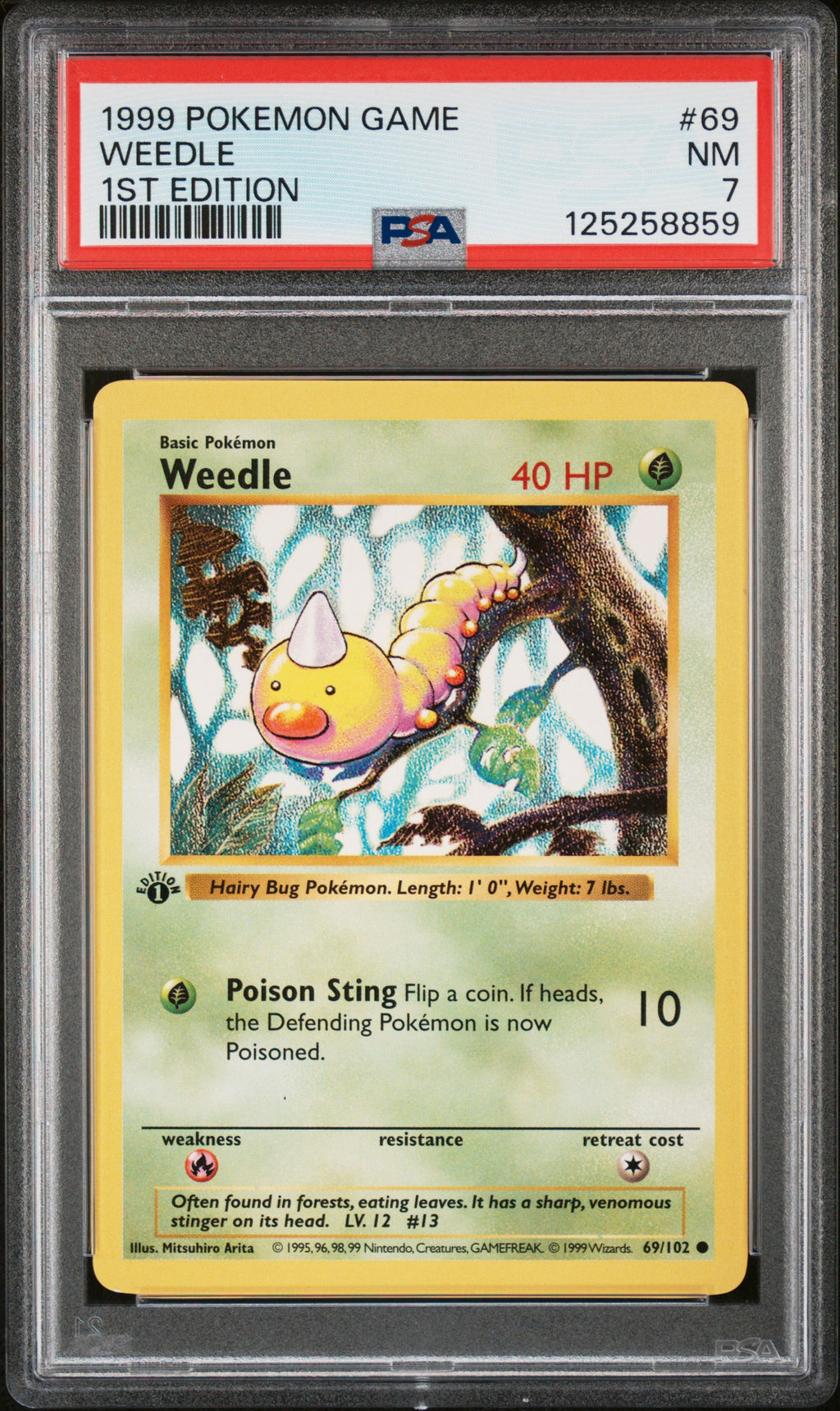 Pokémon TCG: 1999 Pokemon Game #69 Weedle 1st Edition PSA 7