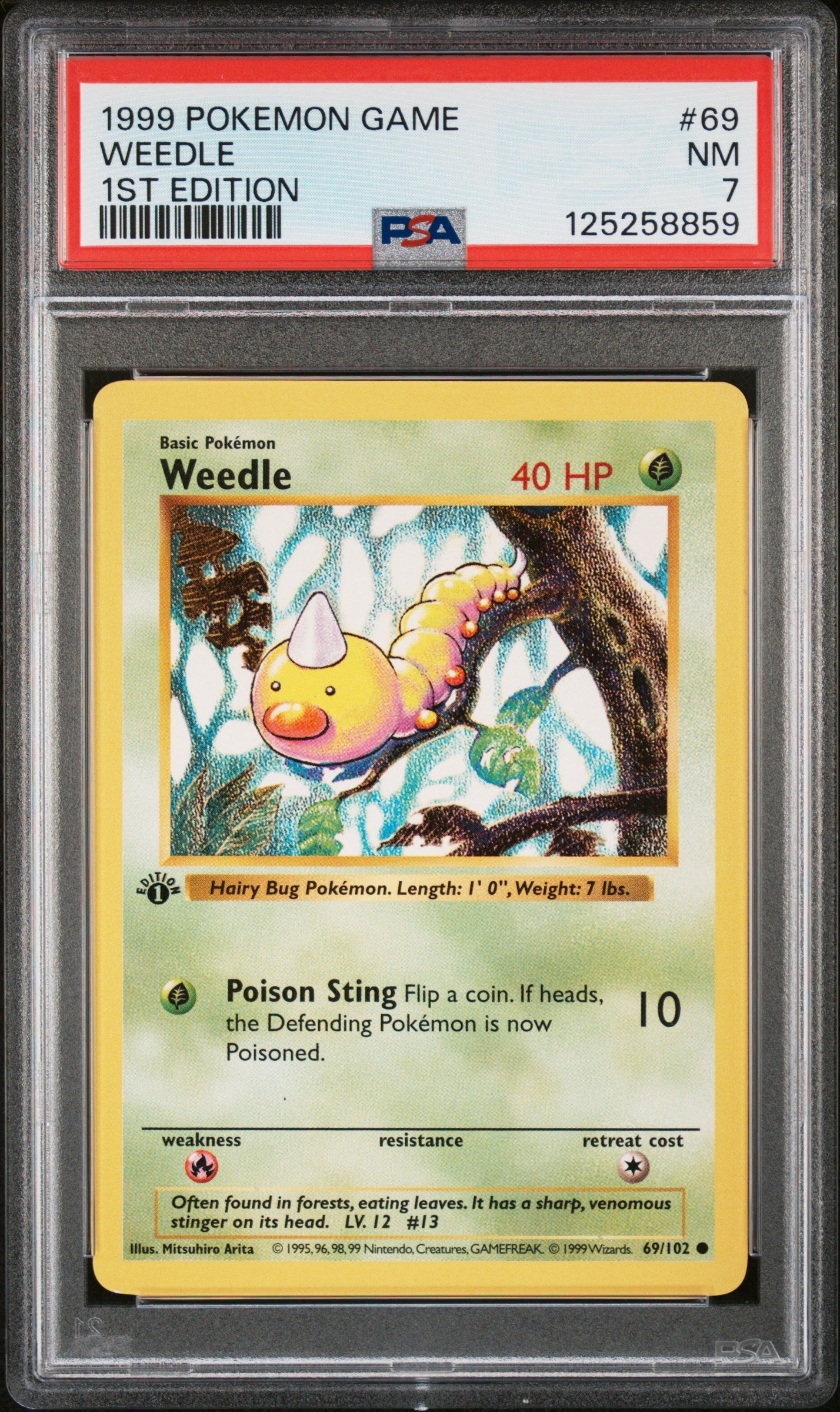 Pokémon TCG: 1999 Pokemon Game #69 Weedle 1st Edition PSA 7