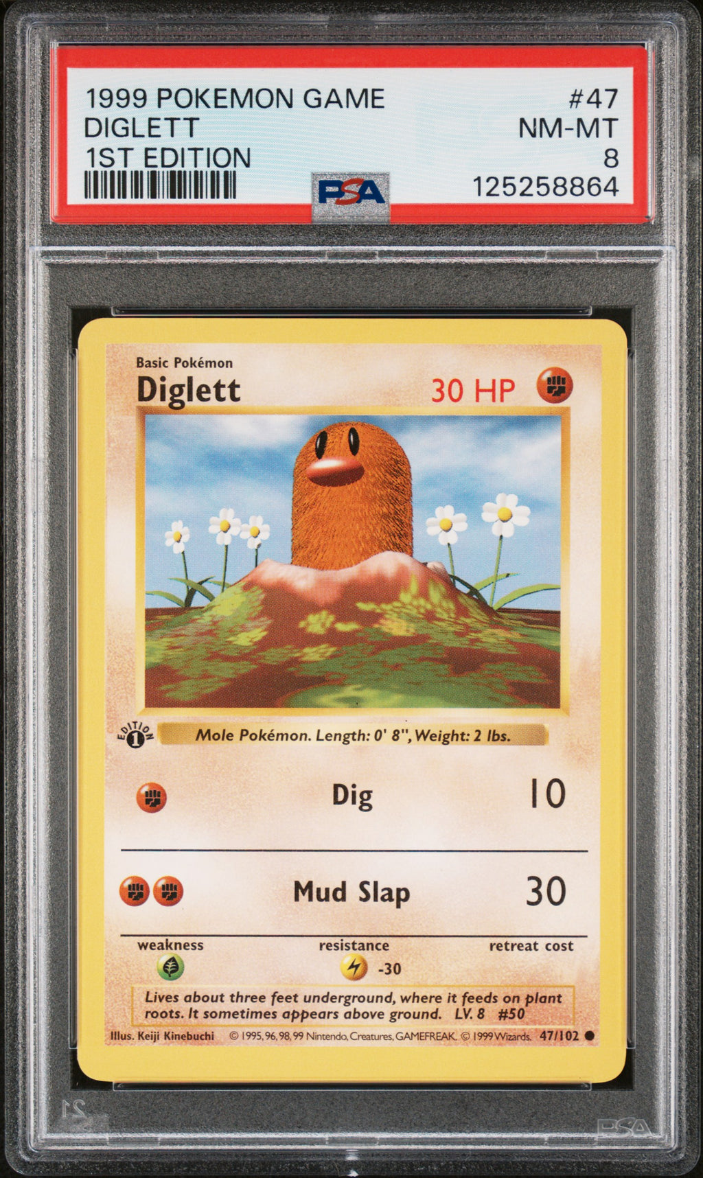 Pokémon TCG: 1999 Pokemon Game #47 Diglett 1st Edition PSA 8