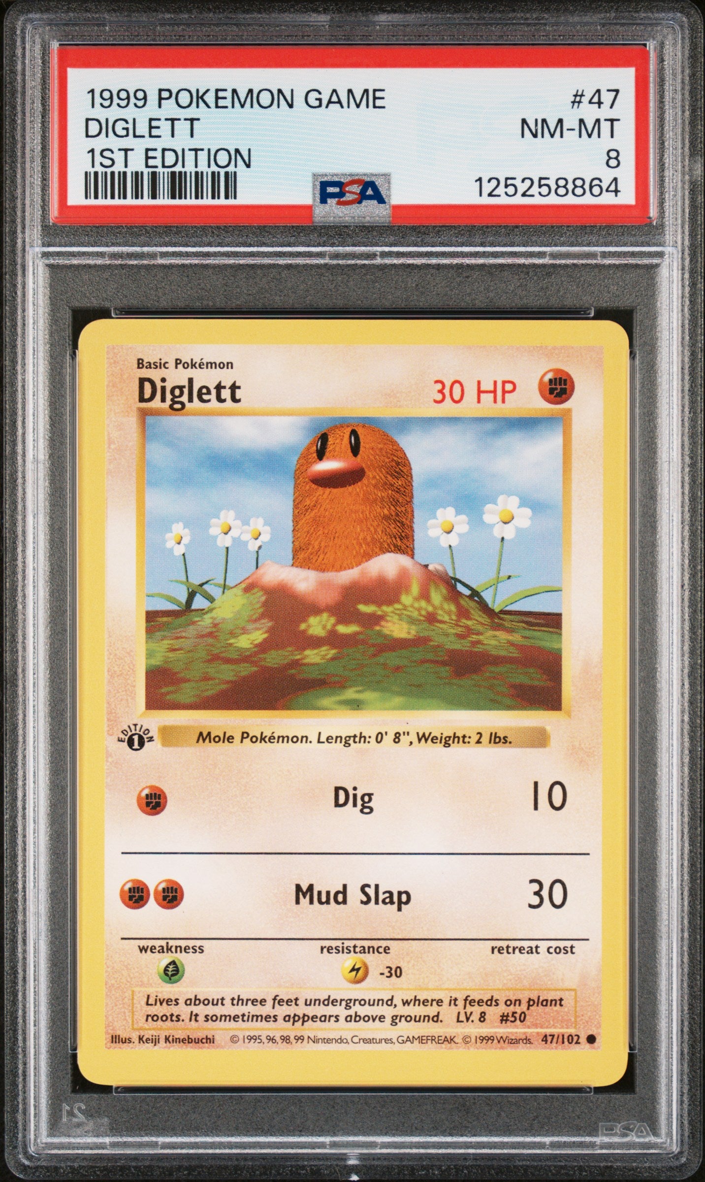 Pokémon TCG: 1999 Pokemon Game #47 Diglett 1st Edition PSA 8