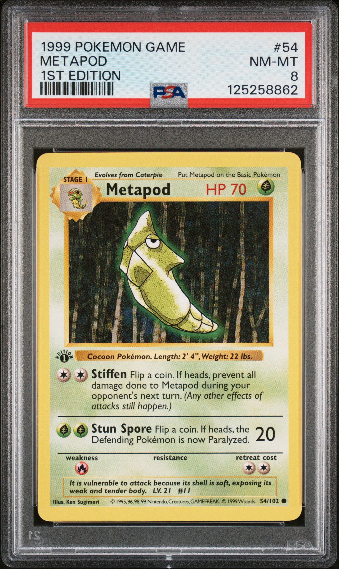 Pokémon TCG: 1999 Pokemon Game #54 Metapod 1st Edition PSA 8