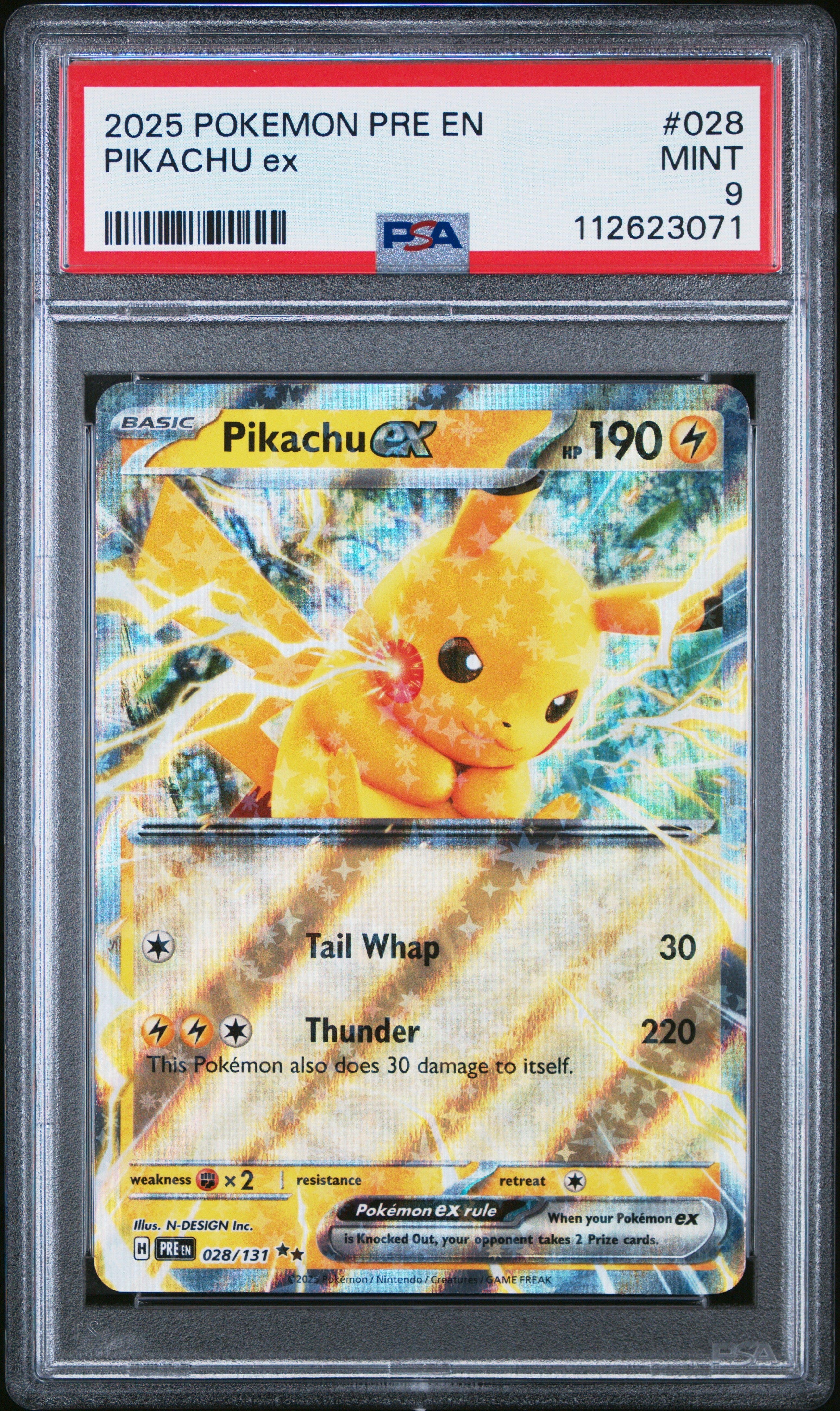 Pokémon TCG: 2025 Pokemon Pre En-Prismatic Evolutions #028 Pikachu Ex PSA 9
